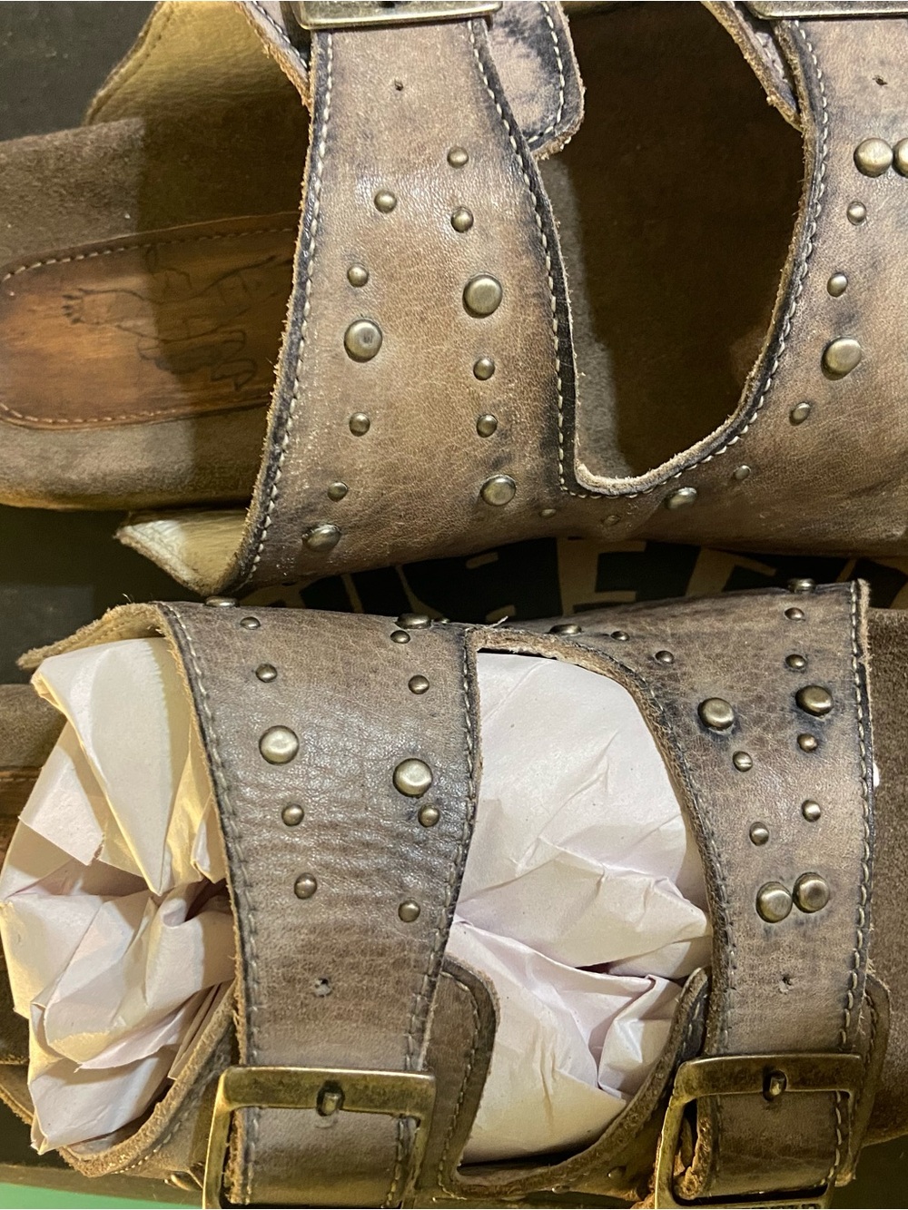 NIB Freebird Studded Brown Leather Slide Sandals